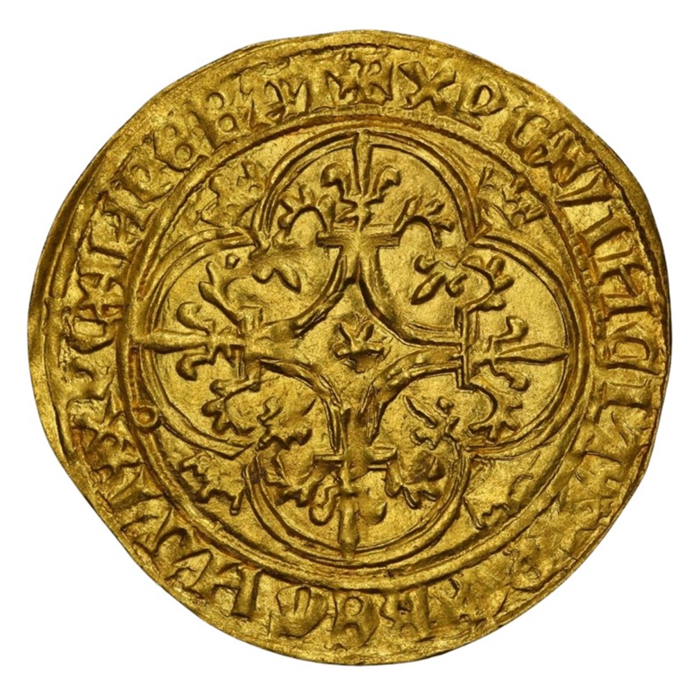 France: ca. 1380-1422 gold Ecu d'or of Charles VI, from the Lucerne Abbey Treasure (100 Years' War) 4 coins european medieval to royal france ca 1380 1422 gold ecu or of charles vi from the lucerne abbey treasure 100 years war