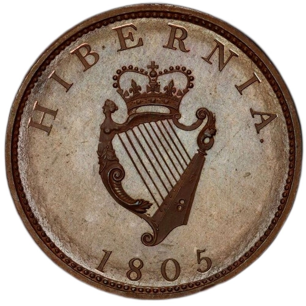 Ireland: 1805 bronzed copper proof halfpenny of George III, Soho Mint 4 coins world ireland 1805 bronzed copper proof halfpenny of george iii soho mint