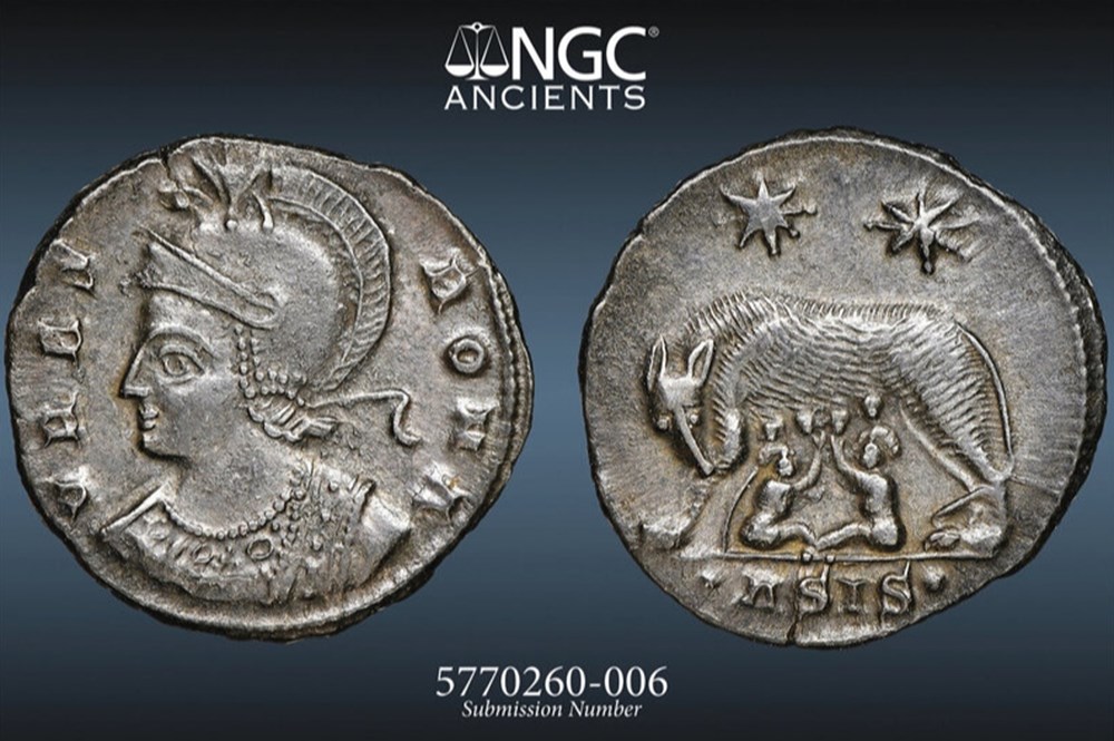 Roman Empire: ca. 330-340 AD billon reduced centenionalis; VRBS ROMA city commemorative 2 coins ancient to romans imperial and republican roman empire ca 330 340 ad billon reduced centenionalis vrbs roma city commemorative