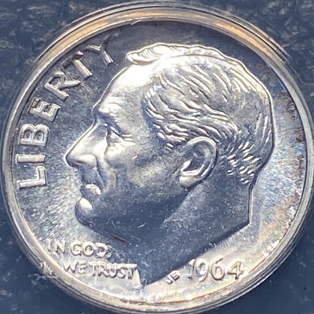 United States: silver proof Roosevelt dime, 1964 (Breen-3757 Pointed 9 variety) 3 coins world united states silver proof roosevelt dime 1964 breen 3757 pointed 9 variety