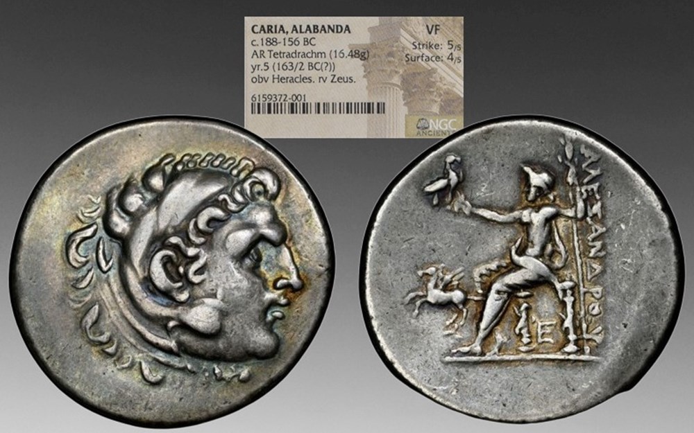Greece (Caria, Alabanda): silver tetradrachm of Alexander the Great (posthumous), ca. 188-156 BC coins ancient to greek greece caria alabanda silver tetradrachm of alexander the great posthumous ca 188 156 bc