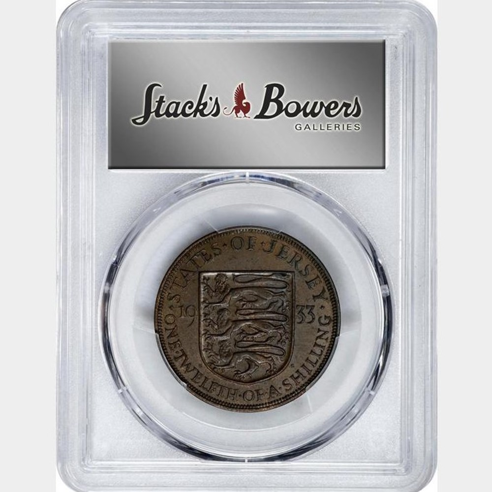 Jersey: 1933 bronze 1/12 shilling of George V (PCGS AU55) 5 coins world jersey 1933 bronze 1 12 shilling of george v pcgs au55