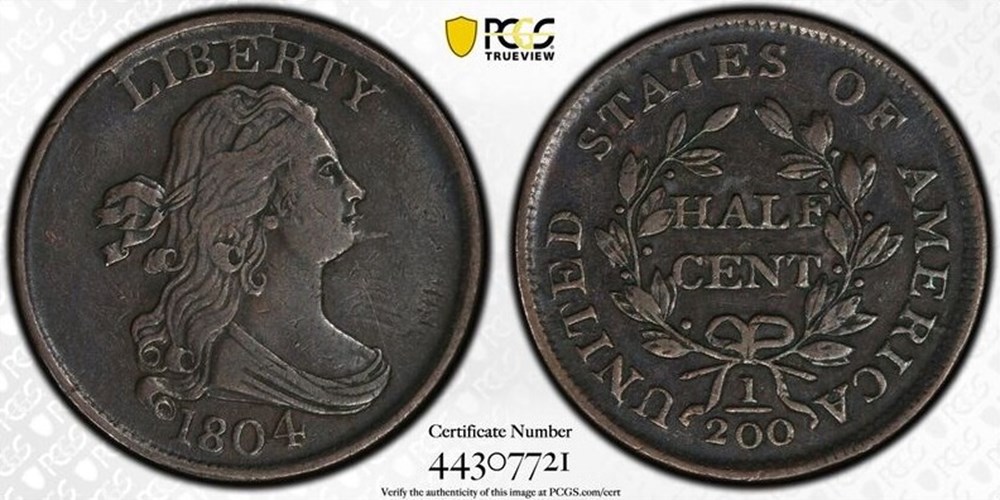 United States: 1804 copper Draped Bust half cent, "Spiked Chin" variety 2 coins world united states 1804 copper draped bust half cent spiked chin variety