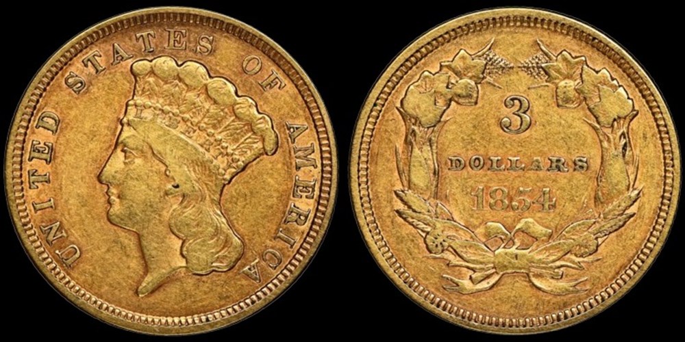coins world united states 1854 gold 3 dollar indian princess