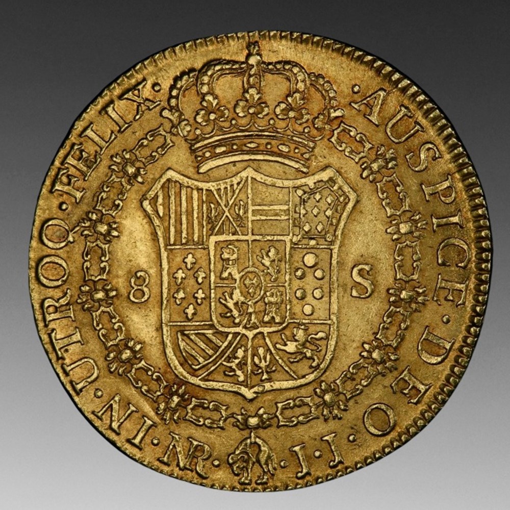 Colombia (Spanish Colonial): 1808-NR JJ gold 8-escudos of Charles IV 4 coins world colombia spanish colonial 1808 nr jj gold 8 escudos of charles iv