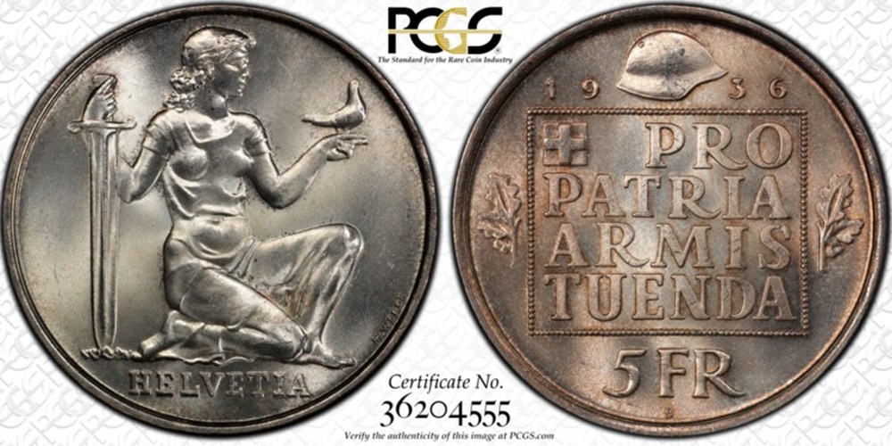 Switzerland: silver 5 francs, Armament commemorative, 1936-B 2 coins world switzerland silver 5 francs armament commemorative 1936 b