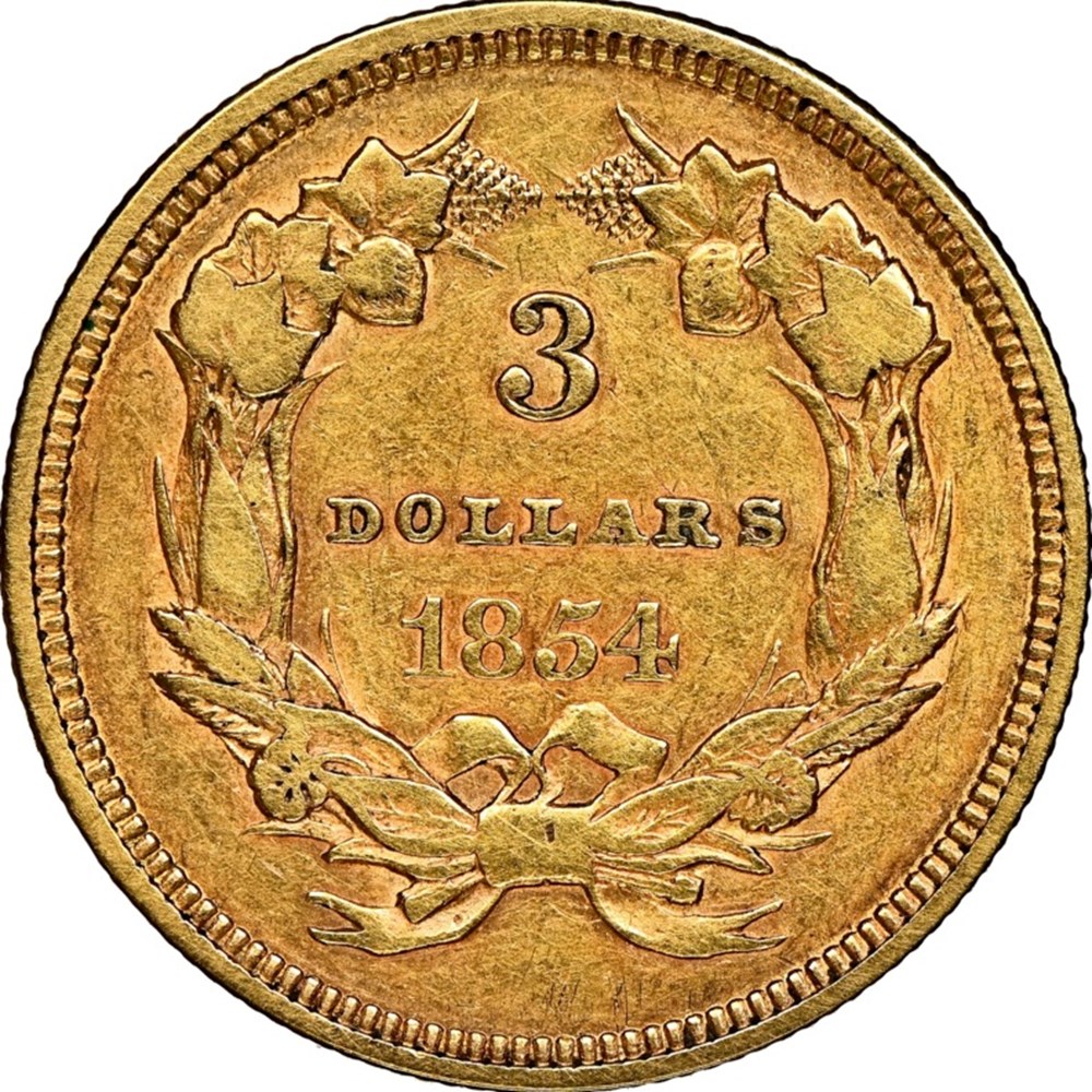 coins world united states 1854 gold 3 dollar indian princess