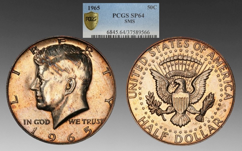 United States: silver-clad specimen Kennedy half dollar, Special Mint Set issue, 1965 coins world united states silver clad specimen kennedy half dollar special mint set issue 1965