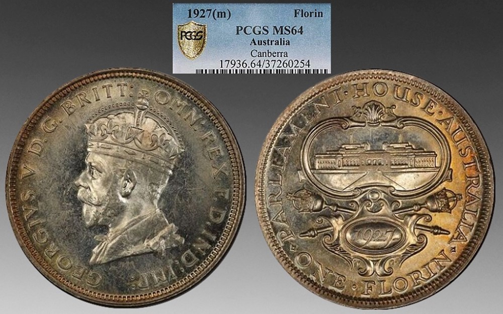coins world australia 1927 silver florin of george v canberra parliament house commemorative melbourne mint
