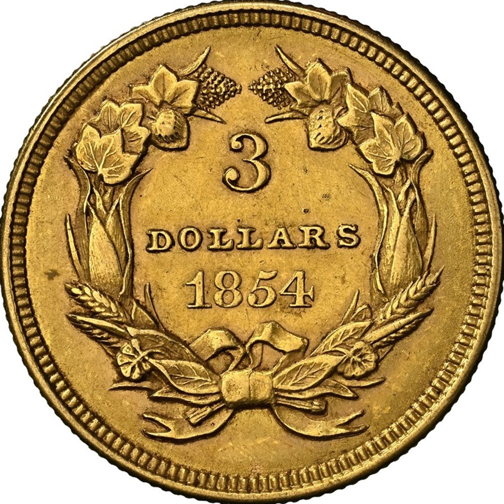coins world united states 1854 gold 3 dollar piece indian princess