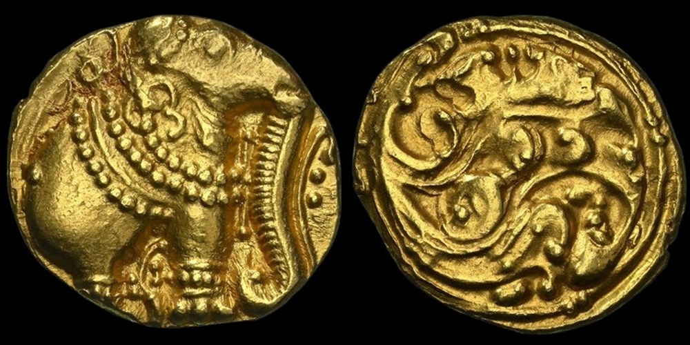 India (Western Gangas of Talakad): ca. 1100-1327 gold Gajapati pagoda, elephant facing right 2 coins india western gangas of talakad ca 1100 1327 gold gajapati pagoda elephant facing right