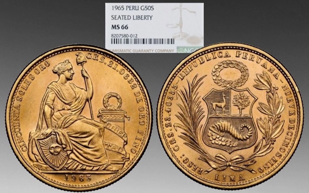 coins world peru 1965 gold 50 soles de oro