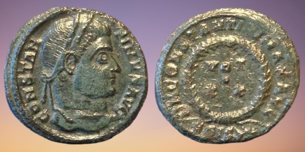 Roman Empire: bronze Æ3 of Constantine the Great, VOT XX in wreath, Siscia mint, ca. 306-337 AD 4 coins antique to republican imperial roman empire bronze 3 of constantine the great vot xx in wreath siscia mint ca 306 337 ad