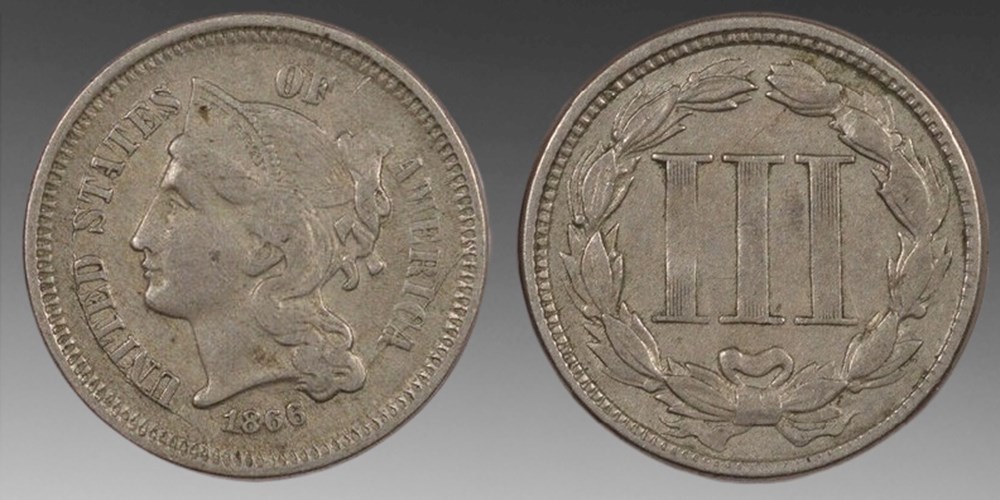 coins world united states copper nickel 3 cent piece 1866