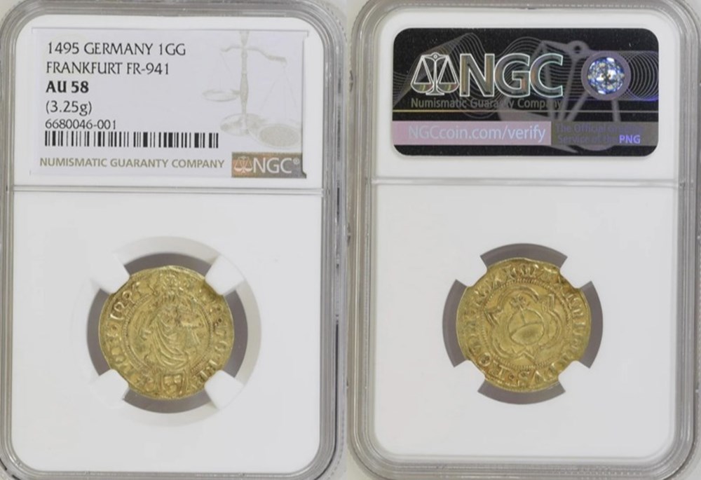 German States (Frankfurt): 1495 goldgulden of Maximilian I, Holy Roman Emperor 5 coins european medieval to german states frankfurt 1495 goldgulden of maximilian i holy roman emperor
