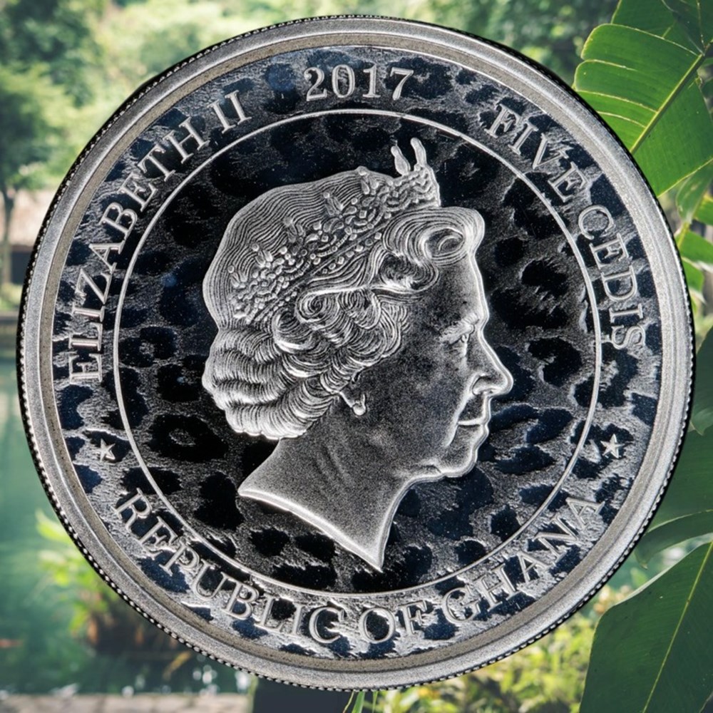 Ghana: 2017 silver 5-cedis of Elizabeth II, African Leopard commemorative, 1-ounce, .999 fine 3 coins world ghana 2017 silver 5 cedis of elizabeth ii african leopard commemorative 1 ounce 999 fine