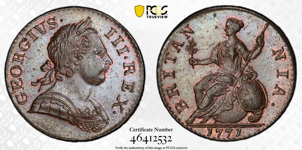 Great Britain: 1771 copper halfpenny of George III coins european medieval to kingdom great britain 1771 copper halfpenny of george iii