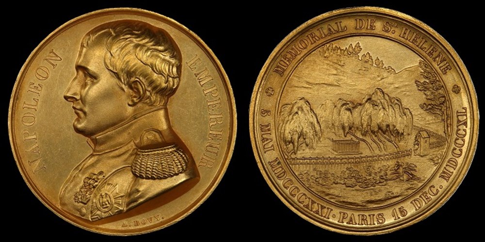 France: 1840 gilt bronze specimen medal by Antoine Bovy, for Napoleon Bonaparte's Paris funeral 3 coins exonumia tokens weights france 1840 gilt bronze specimen medal by antoine bovy for napoleon bonaparte s paris funeral