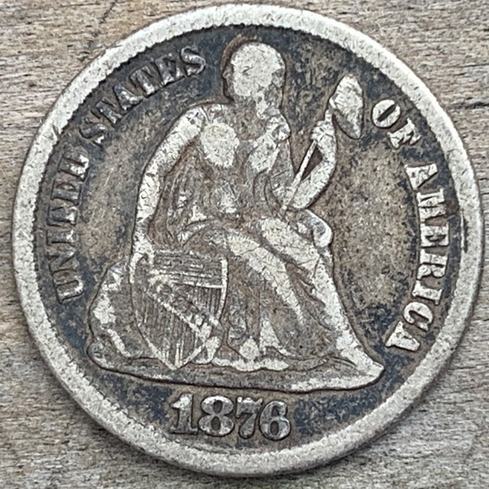 United States: silver Seated Liberty dime, 1876-CC 4 coins world united states silver seated liberty dime 1876 cc