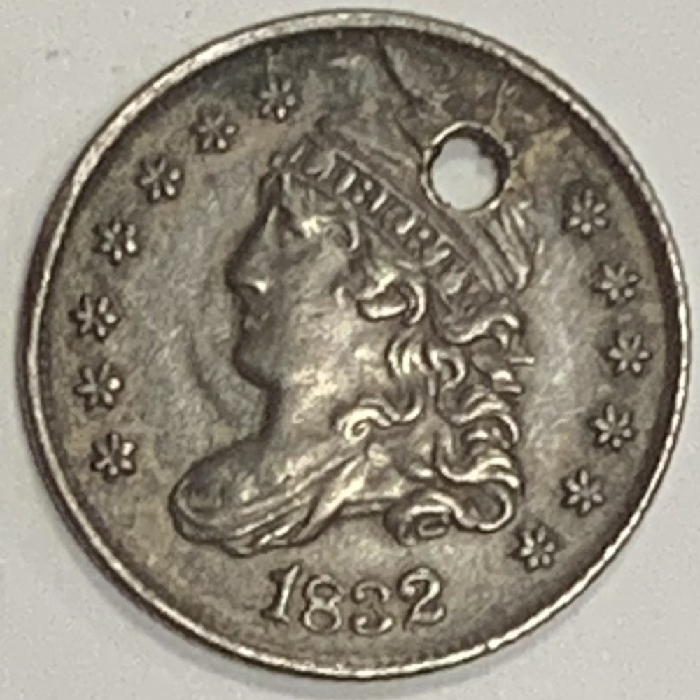 coins world united states usa 1832 capped bust half dime holed