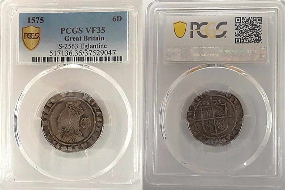 England: 1575 silver sixpence of Elizabeth I, Tower mint, eglantine mintmark 5 coins european medieval kingdom england 1575 silver sixpence of elizabeth i tower mint eglantine mintmark