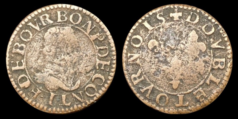 coins european medieval france feudal french states chateau renault copper double tournois of francois de bourbon ca 1603 1605