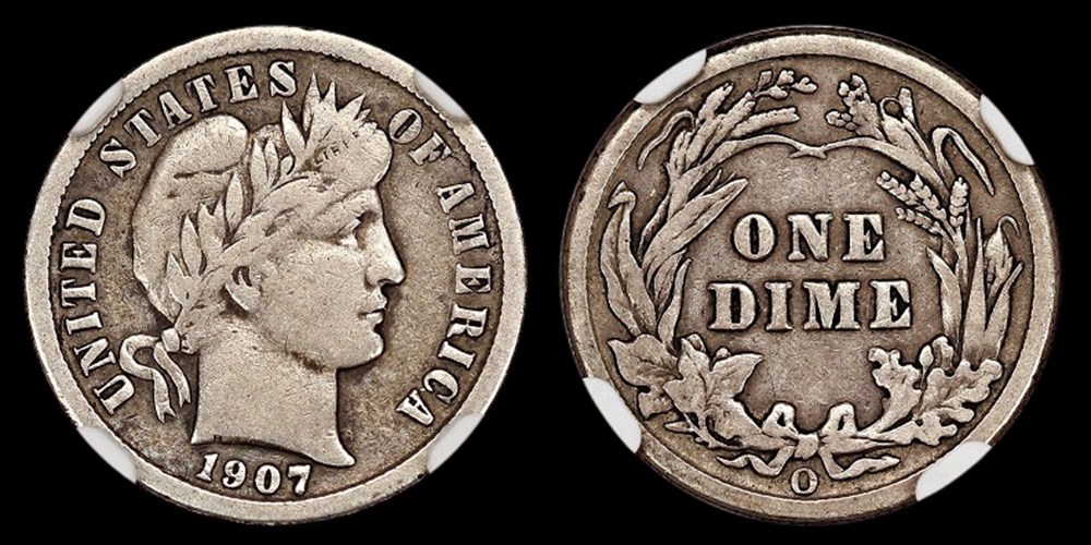 coins world united states silver barber dime 1907 o