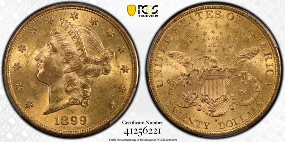 United States: 1899-S gold Liberty Head double eagle ($20.00), With Motto 2 coins united states 1899 s gold liberty head double eagle 20 00 with motto