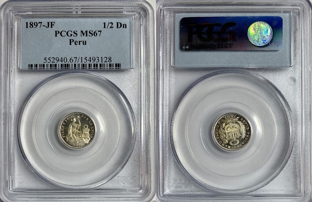 coins world peru 1897 jf silver half dinero