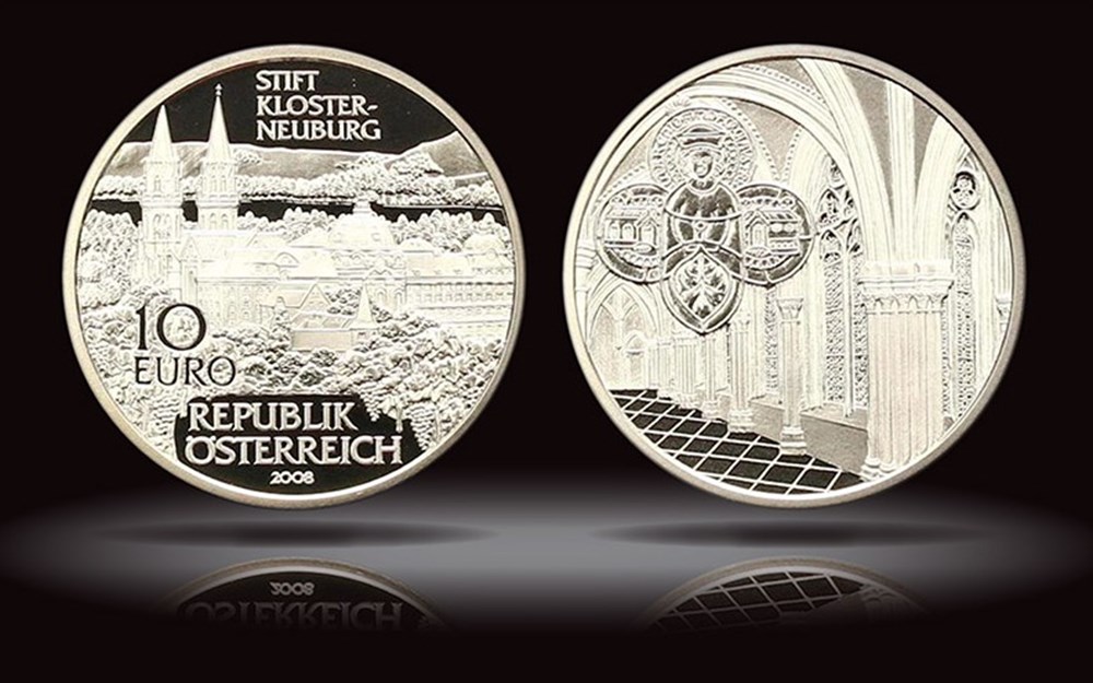 Austria: 2008 silver proof 10-euro, Klosterneuburg Abbey commemorative 3 coins world austria 2008 silver proof 10 euro klosterneuburg abbey commemorative