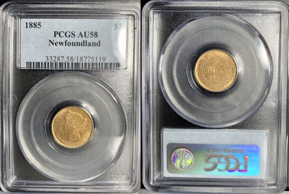 Canada (Newfoundland): 1885 gold 2 dollars of Queen Victoria 5 coins world canada newfoundland 1885 gold 2 dollars of queen victoria