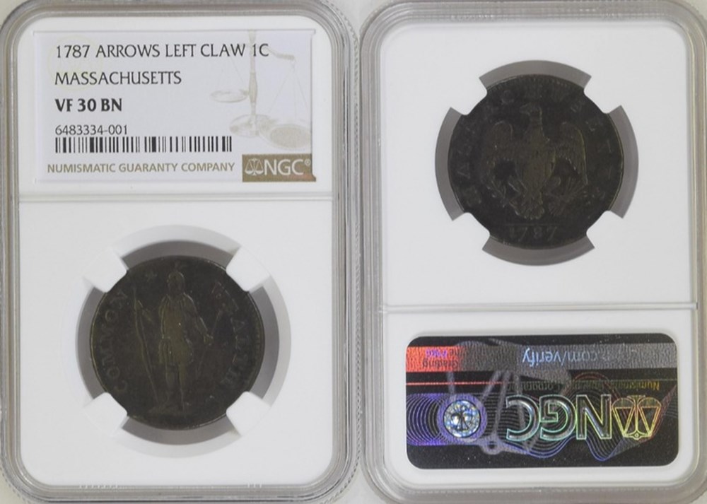 United States (Massachusetts): 1787 copper cent, Arrows in Left Claw variety 5 coins world united states massachusetts 1787 copper cent arrows in left claw variety