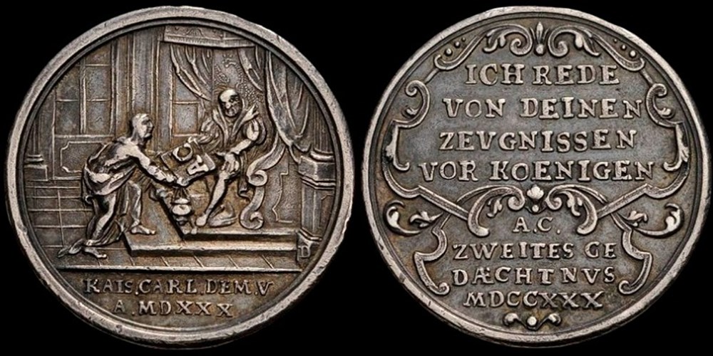 Germany (Nürnberg): 1730 silver Augsburg Confession medal by Daniel Dockler the Younger 3 coins exonumia tokens weights germany nurnberg 1730 silver augsburg confession medal by daniel dockler the younger