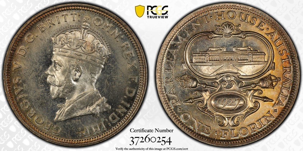 coins world australia 1927 silver florin of george v canberra parliament house commemorative melbourne mint