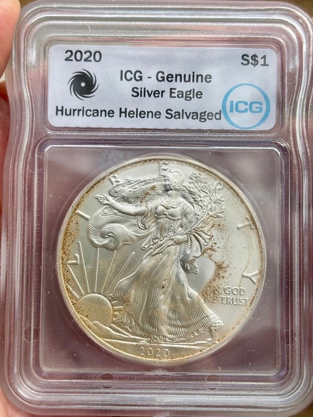 coins ingots united states 2020 american silver eagle bullion coin 1 oz icg hurricane helene salvaged