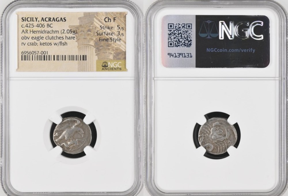 Greece (Sicily, Akragas): ca. 425-406 BC silver hemidrachm 5 coins ancient to greek greece sicily akragas ca 425 406 bc silver hemidrachm