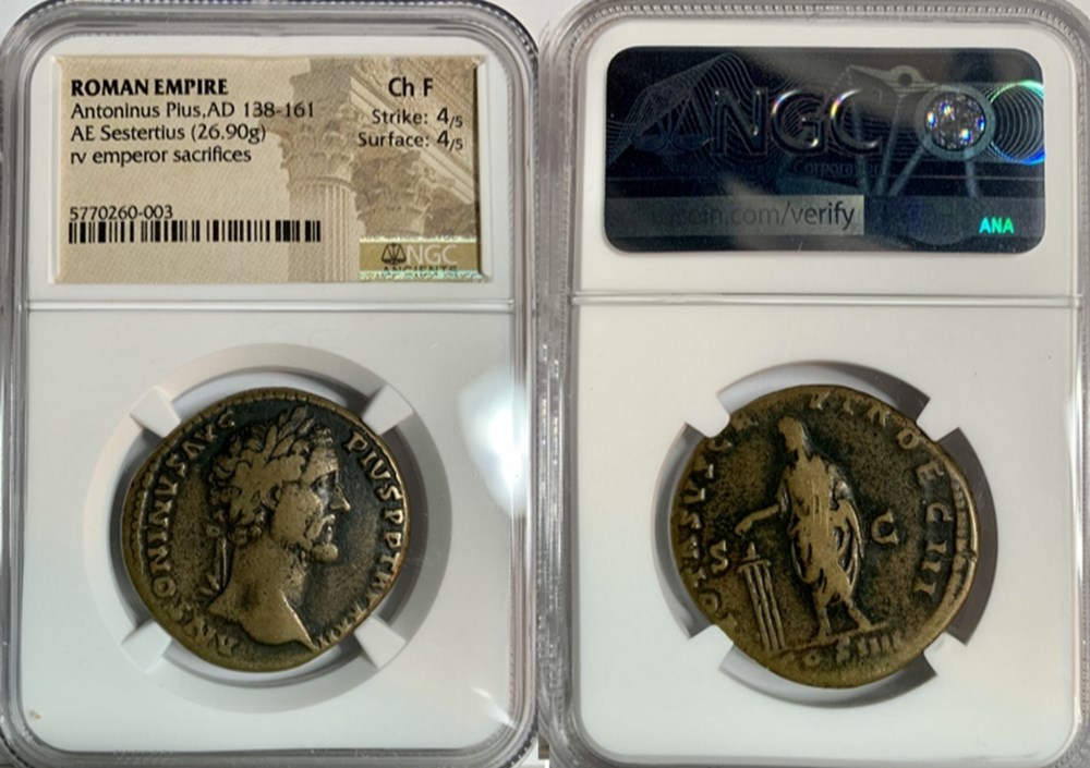 Roman Empire: ca. 159 AD bronze sestertius of Antoninus Pius 5 coins ancient romans imperial and republican roman empire ca 159 ad bronze sestertius of antoninus pius