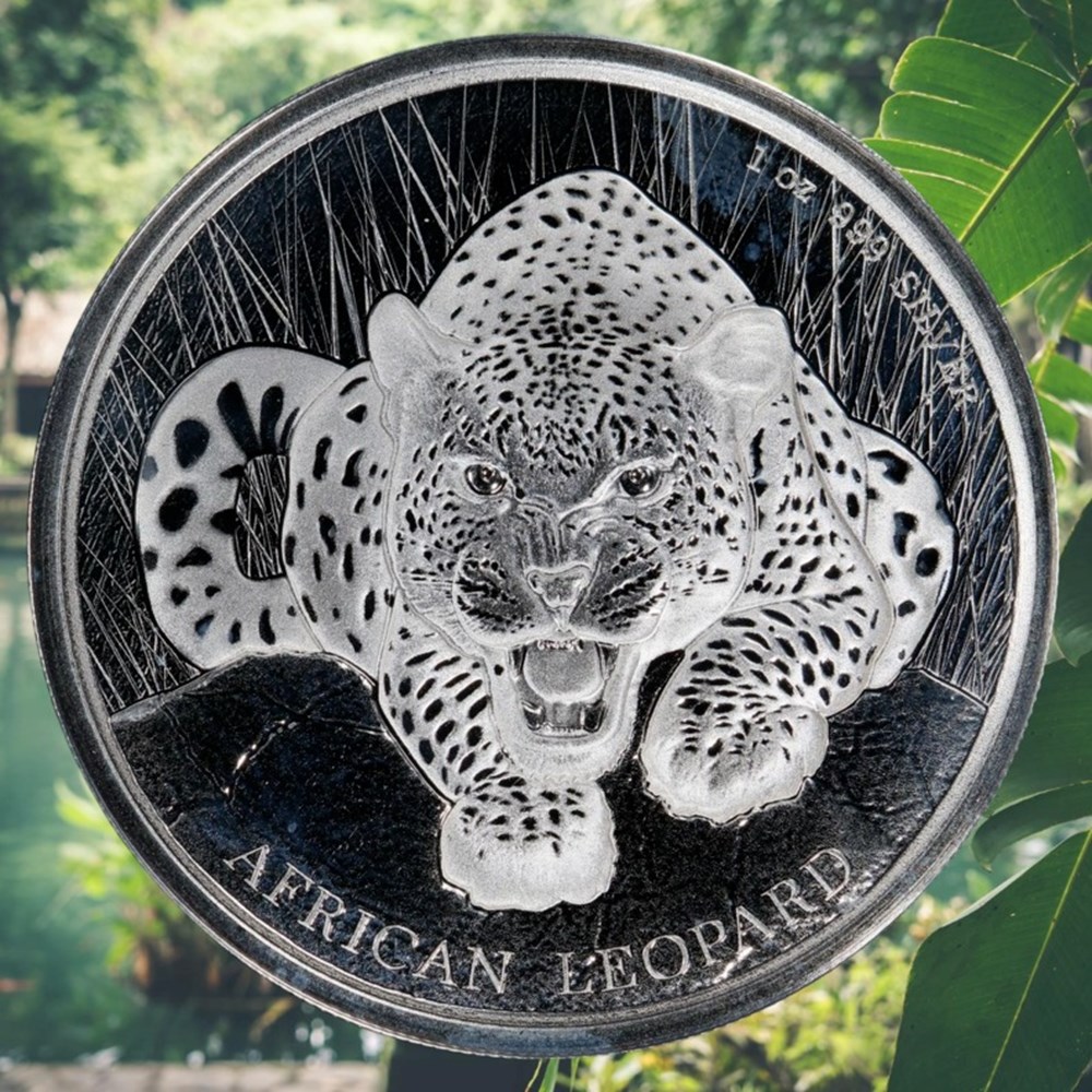 Ghana: 2017 silver 5-cedis of Elizabeth II, African Leopard commemorative, 1-ounce, .999 fine 4 coins world ghana 2017 silver 5 cedis of elizabeth ii african leopard commemorative 1 ounce 999 fine
