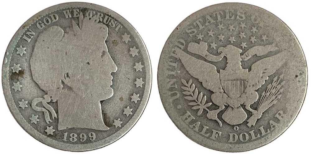 coins world united states silver barber half dollar 1899 o