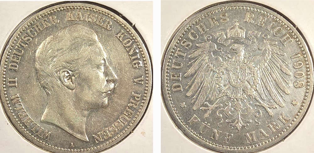 German States (Prussia) - 5 Marks, 1908 coins world germany german states prussia 5 marks 1908