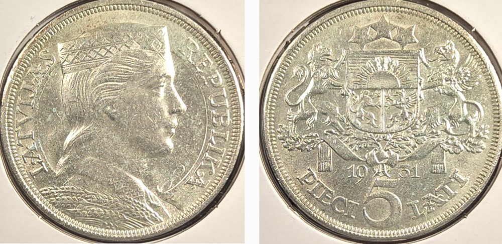 Latvia - 5 Lati, 1931 coins world latvia 5 lati 1931
