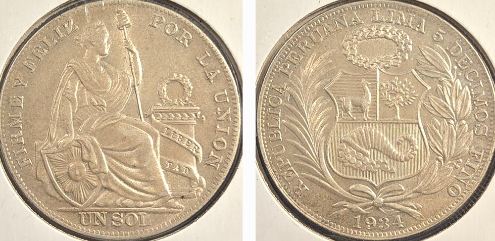 Peru - Sol, 1934 coins world peru sol 1934