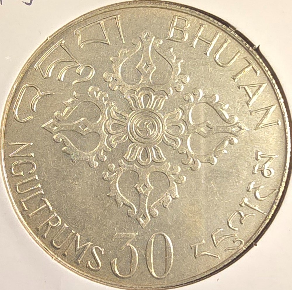 coins world bhutan 30 ngultrums 1975