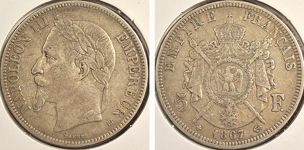 France - 5 Francs, 1867 coins world france 5 francs 1867