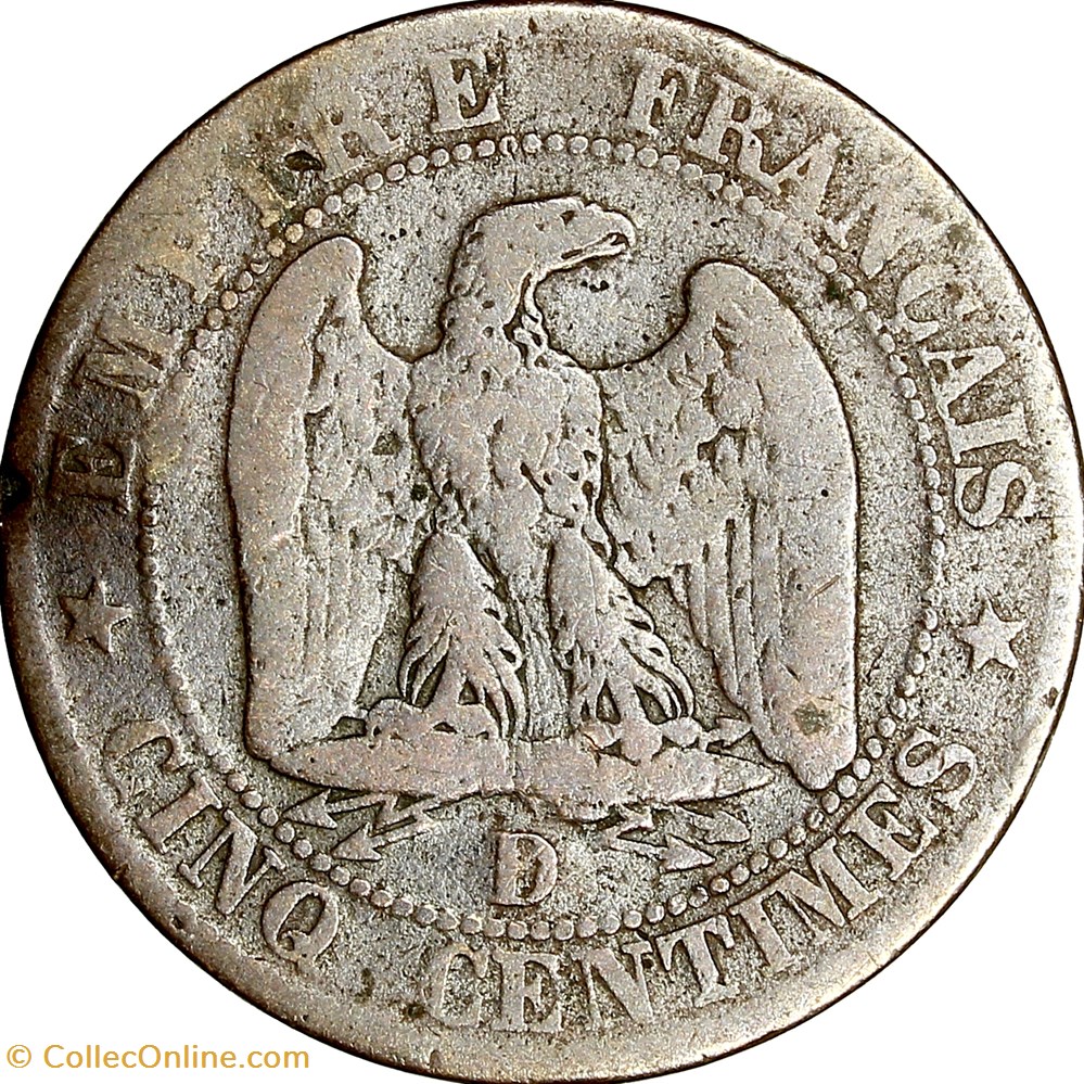 Cinq centimes, tête nue, Napoléon III, 1853, Lyon monnaies monde france cinq centimes tete nue napoleon iii 1853 lyon