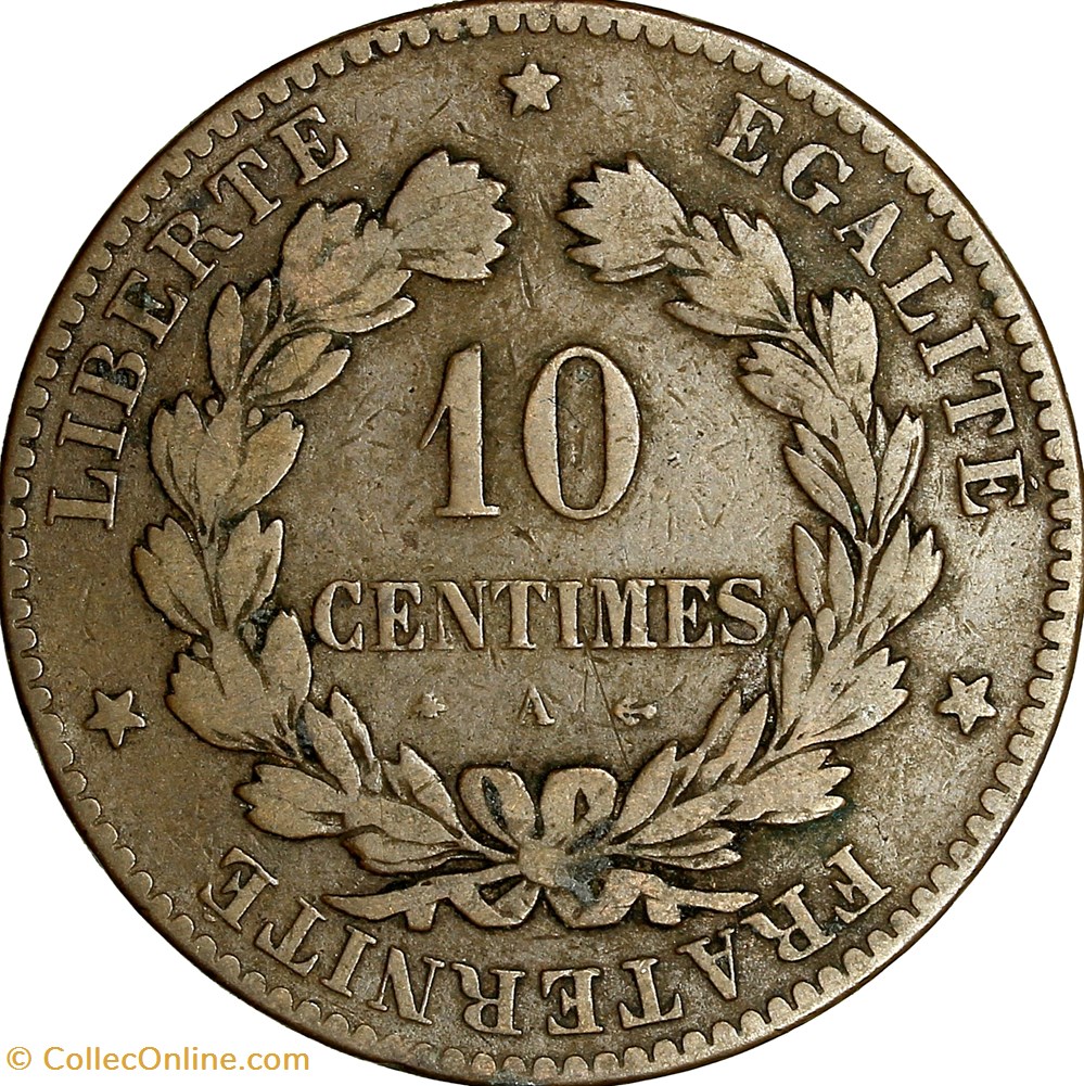 10 centimes Cérès, IIIe République, 1877, Paris monnaies monde france 10 centimes ceres iiie republique 1877 paris