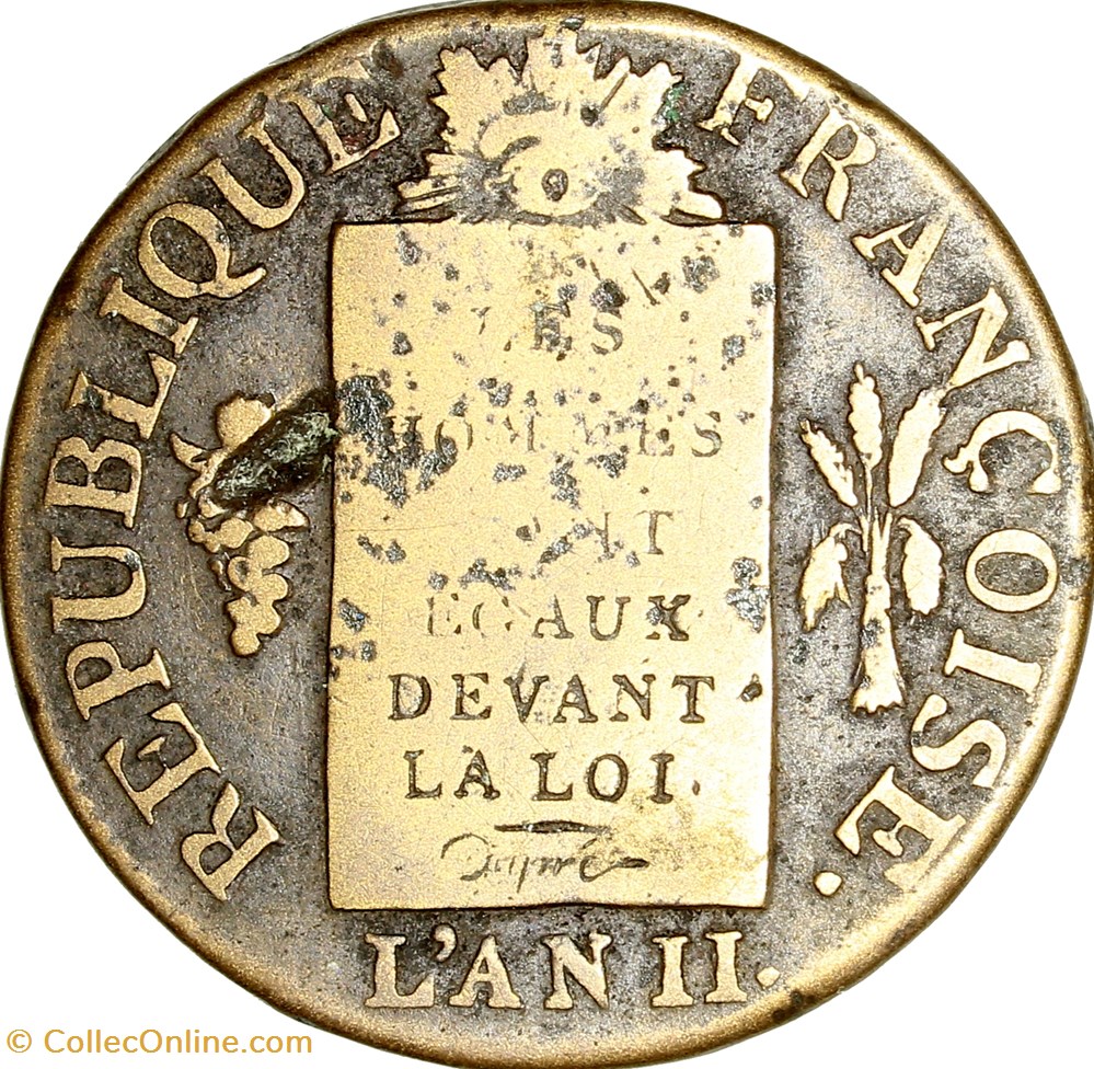 Sol à la table de la loi, daté, la Convention, 1793, an II, Metz monnaies monde france sol a la table de la loi date la convention 1793 an ii metz