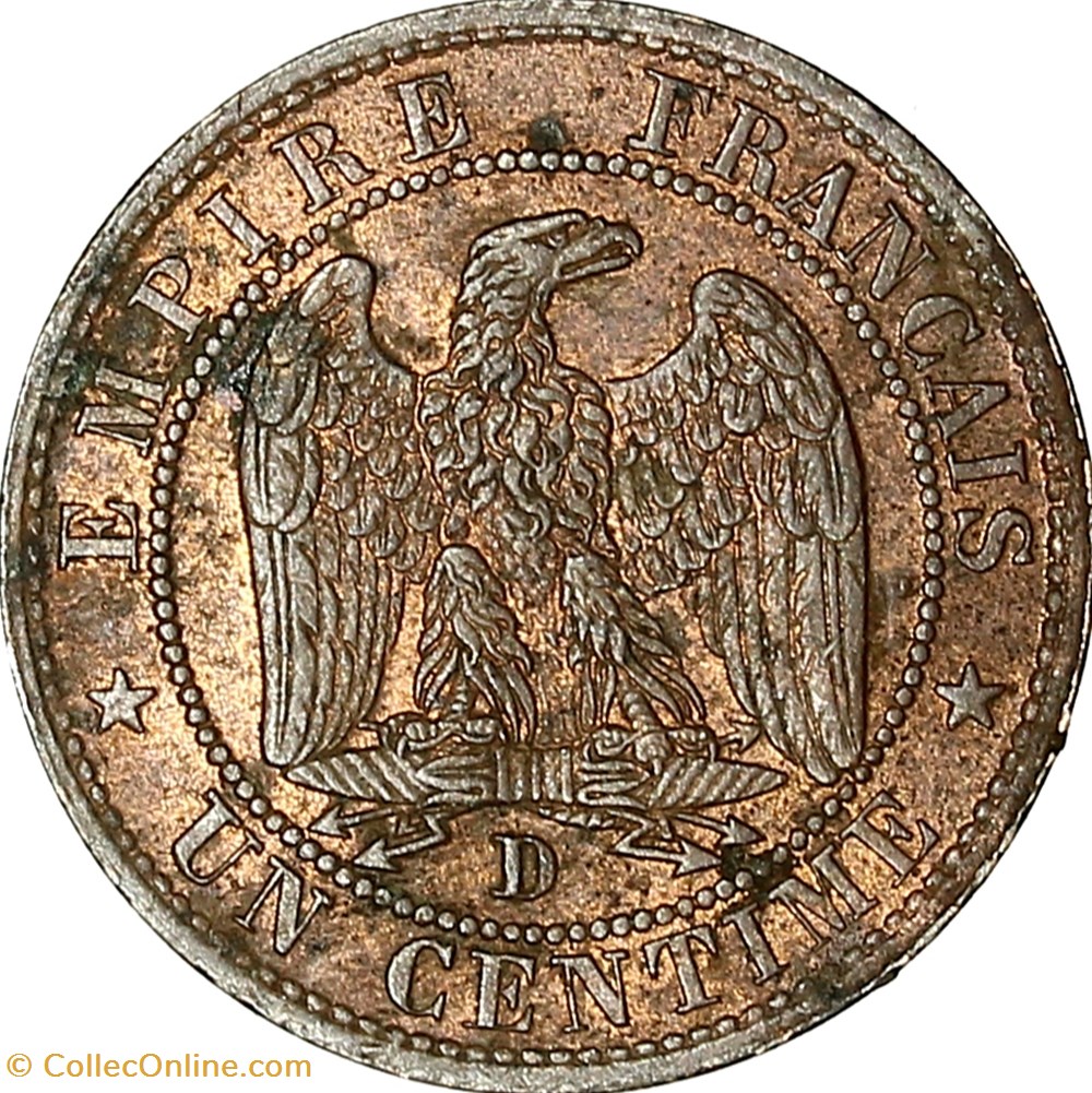 monnaies monde france un centime tete nue napoleon iii 1855 ancre normale lyon