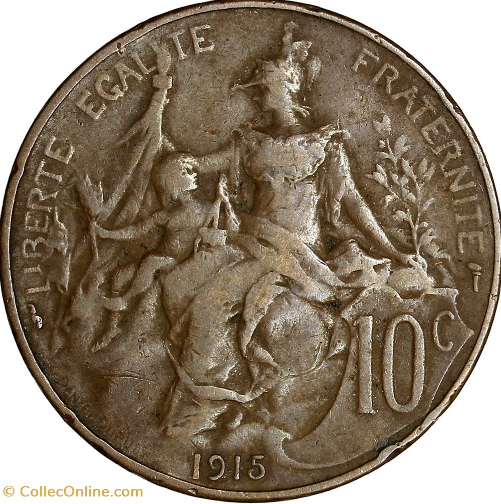 10 centimes Daniel-Dupuis, IIIe République, 1915, listel étroit monnaies france modernes 10 centimes daniel dupuis iiie republique 1915 listel etroit