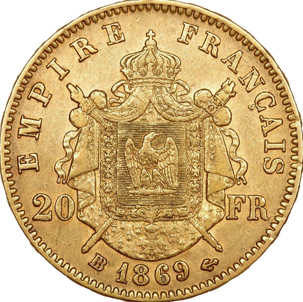 20 francs, tête laurée, Napoléon III, 1869, Strasbourg monnaies monde france 20 francs tete lauree napoleon iii 1869 strasbourg